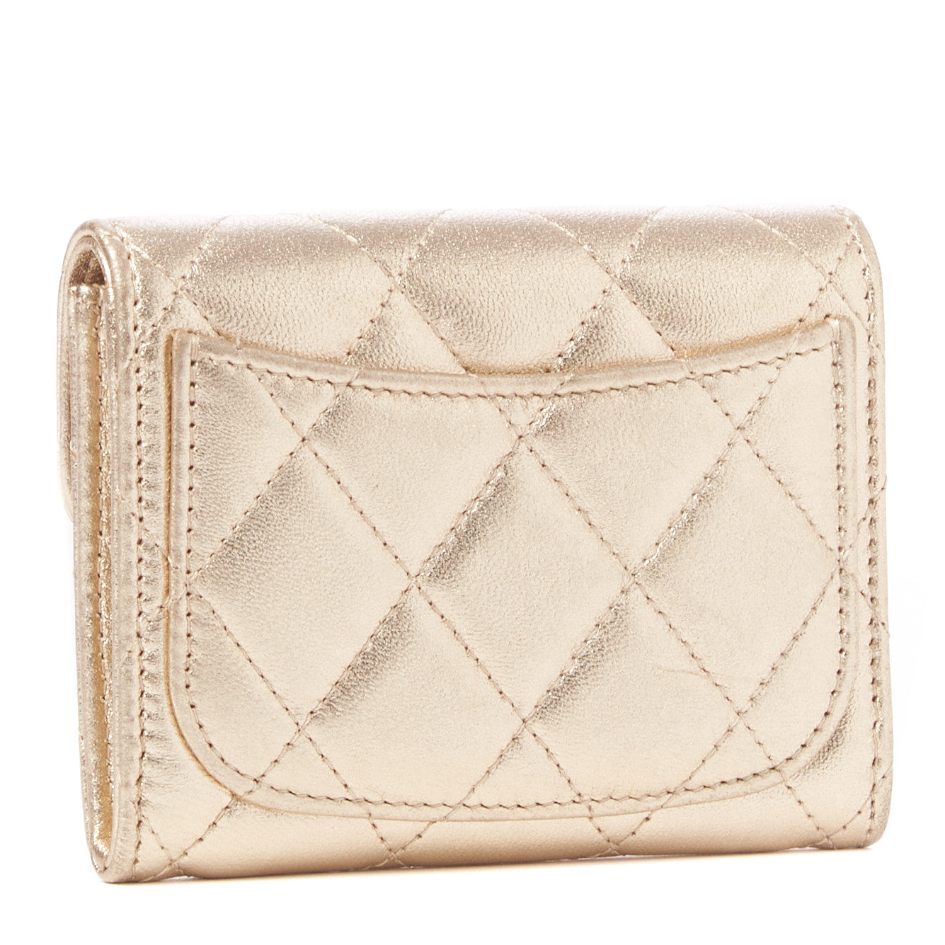 Chanel Metallic Lambskin Quilted Flap Card Holder Wallet Gold 2 of 8