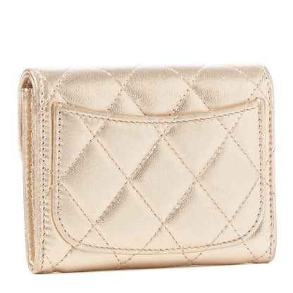Chanel Metallic Lambskin Quilted Flap Card Holder Wallet Gold 2 of 8