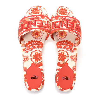Fendi Canvas Bandana Logo Embroidered Flat Slide Sandals 39 Lava Dark Lava 2 of 10