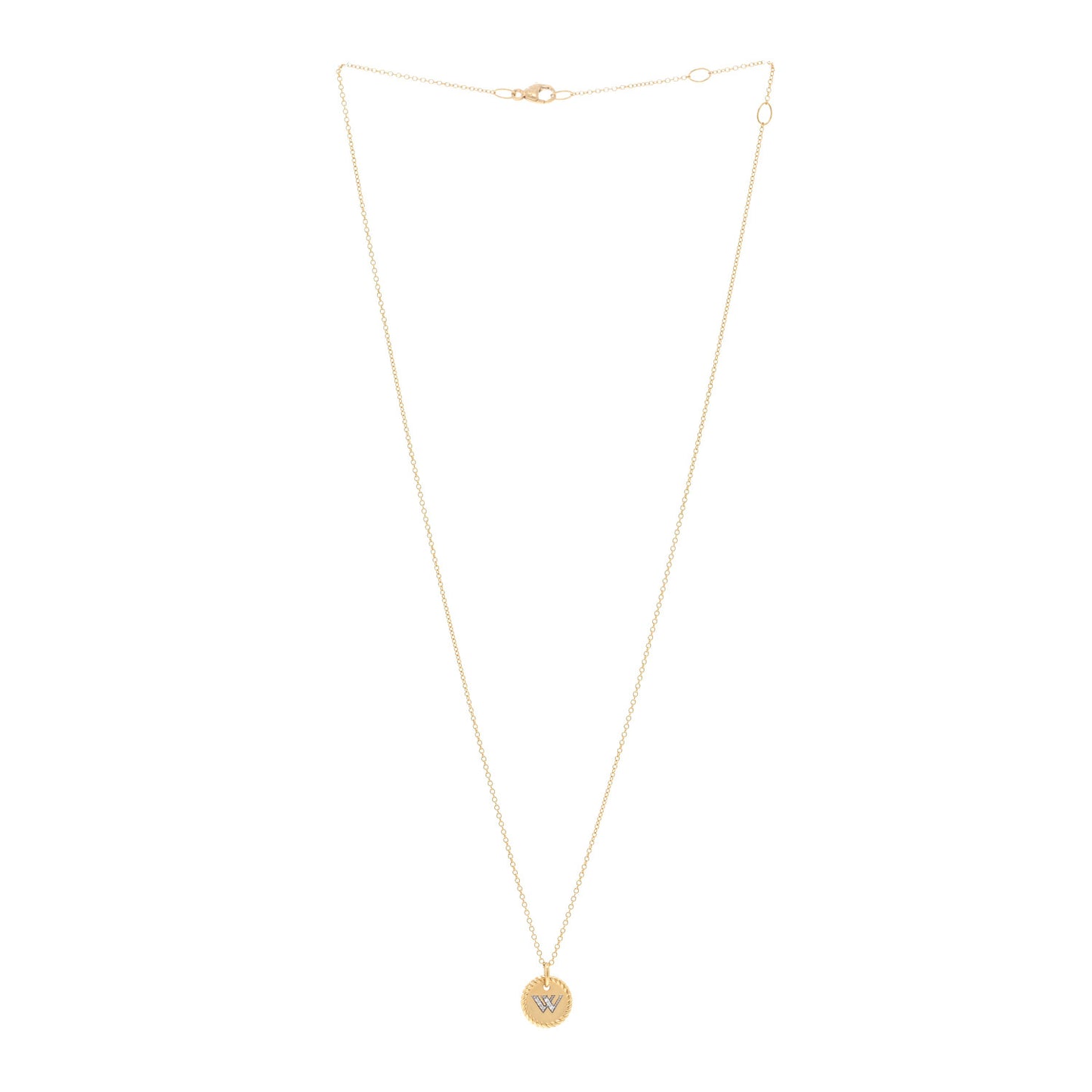 18K Yellow Gold Diamond Initial W Charm Pendant Necklace