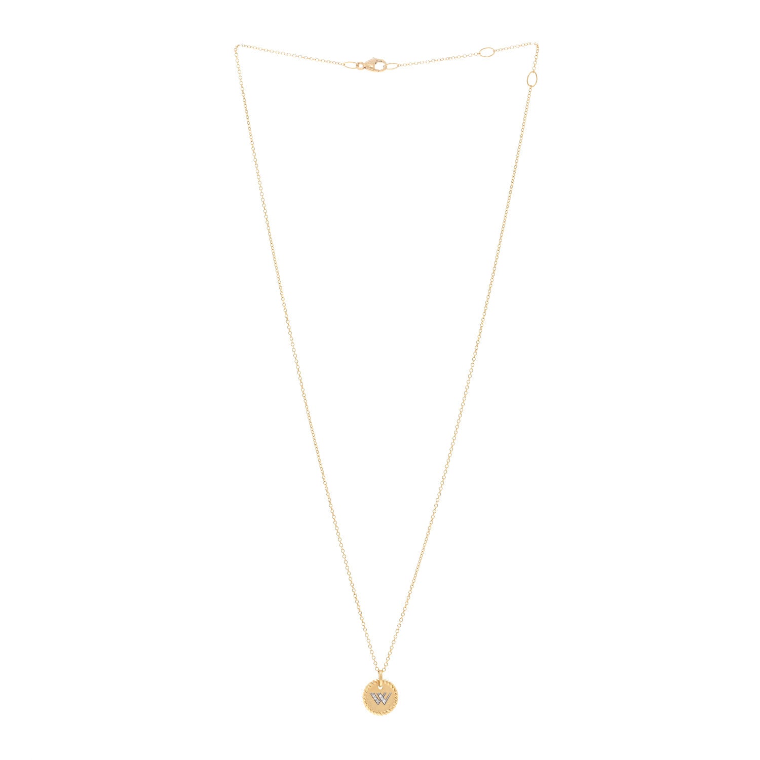 David Yurman 18K Yellow Gold Diamond Initial W Charm Pendant Necklace 3 of 5