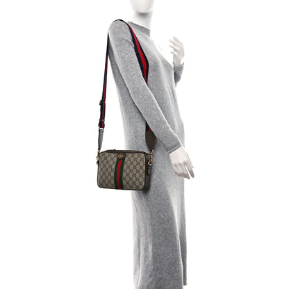 Gucci GG Supreme Monogram Textured Dollar Calfskin Web Ophidia Wristlet Shoulder Bag Beige Ebony New Acero 2 of 8