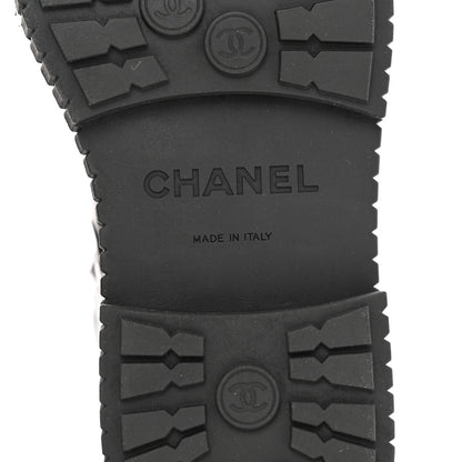 Chanel Calfskin Grosgrain Quilted Lace Up Boots 37.5 Black Grey 6 of 9