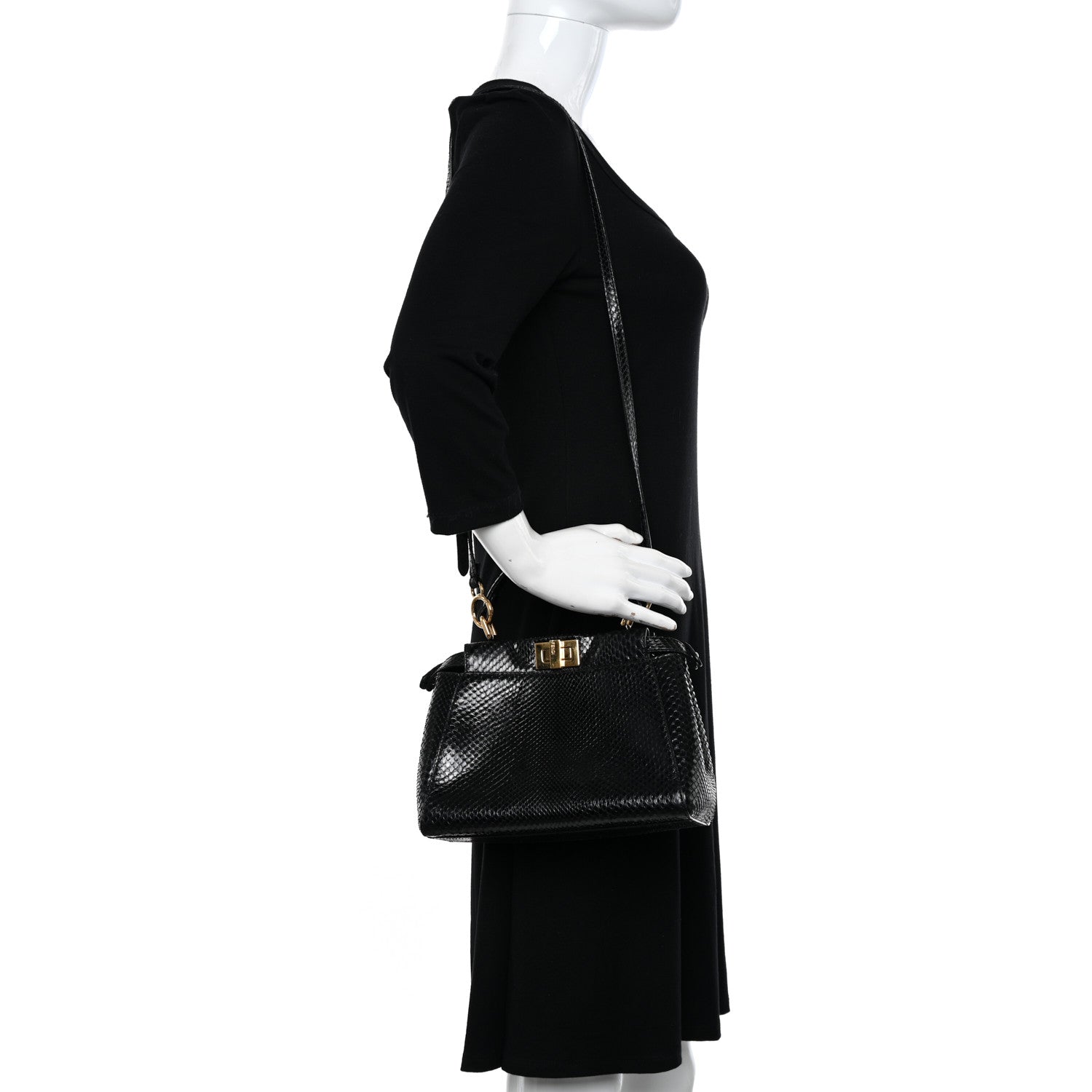 Fendi Snakeskin Nappa Mini Peekaboo Iconic Satchel Black 9 of 9