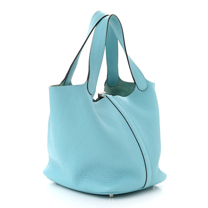 Hermes Taurillon Clemence Picotin Lock 22 MM Bleu Atoll 3 of 11
