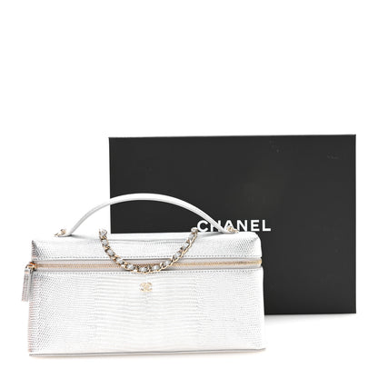 Chanel Lizard Embossed Calfskin Top Handle Slim Vanity With Chain Silvery 10 of 10