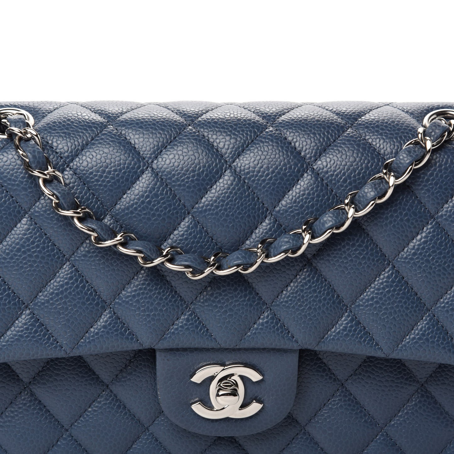 Caviar Quilted Medium Double Flap Dark Blue
