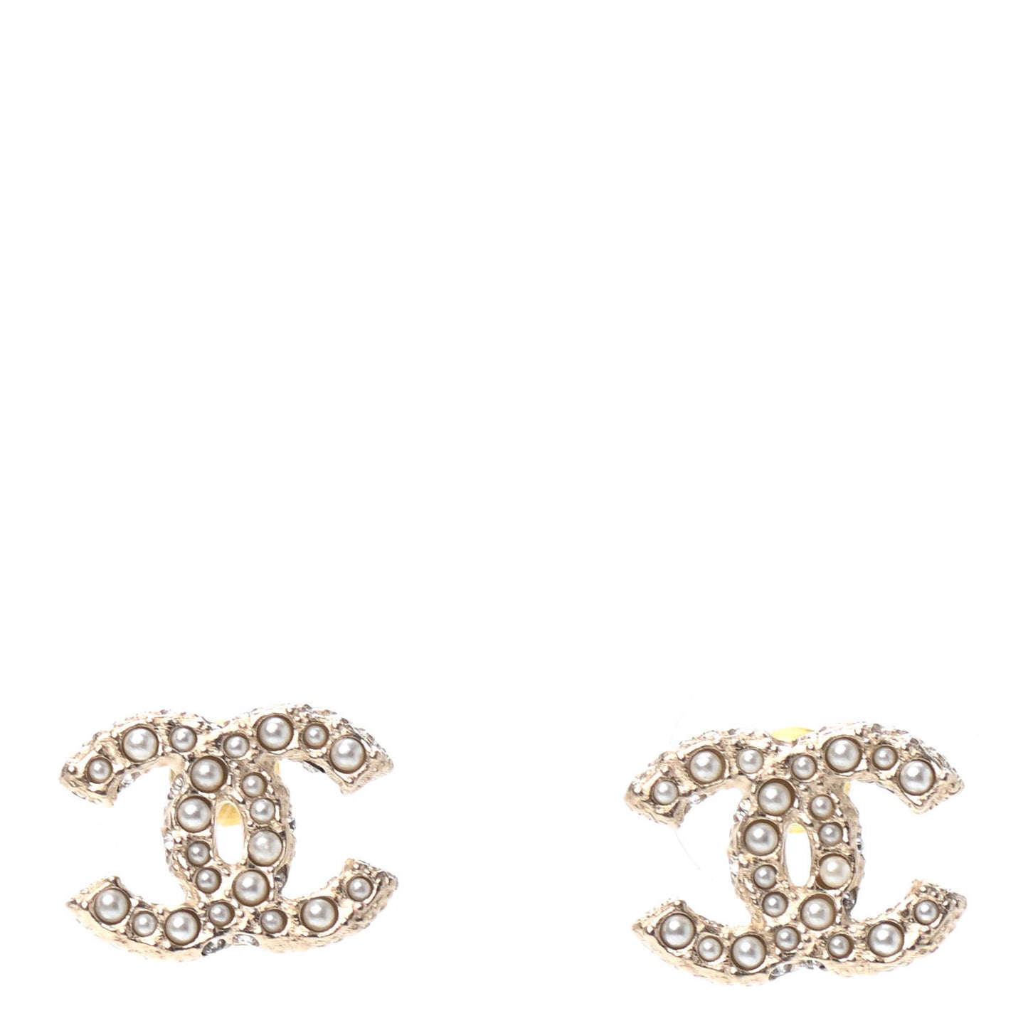 Pearl Crystal CC Stud Earrings Gold