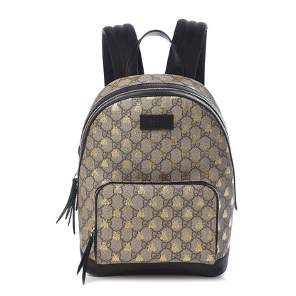 Gucci GG Supreme Monogram Bees Print Small Day Backpack Beige Oro Black 1 of 9