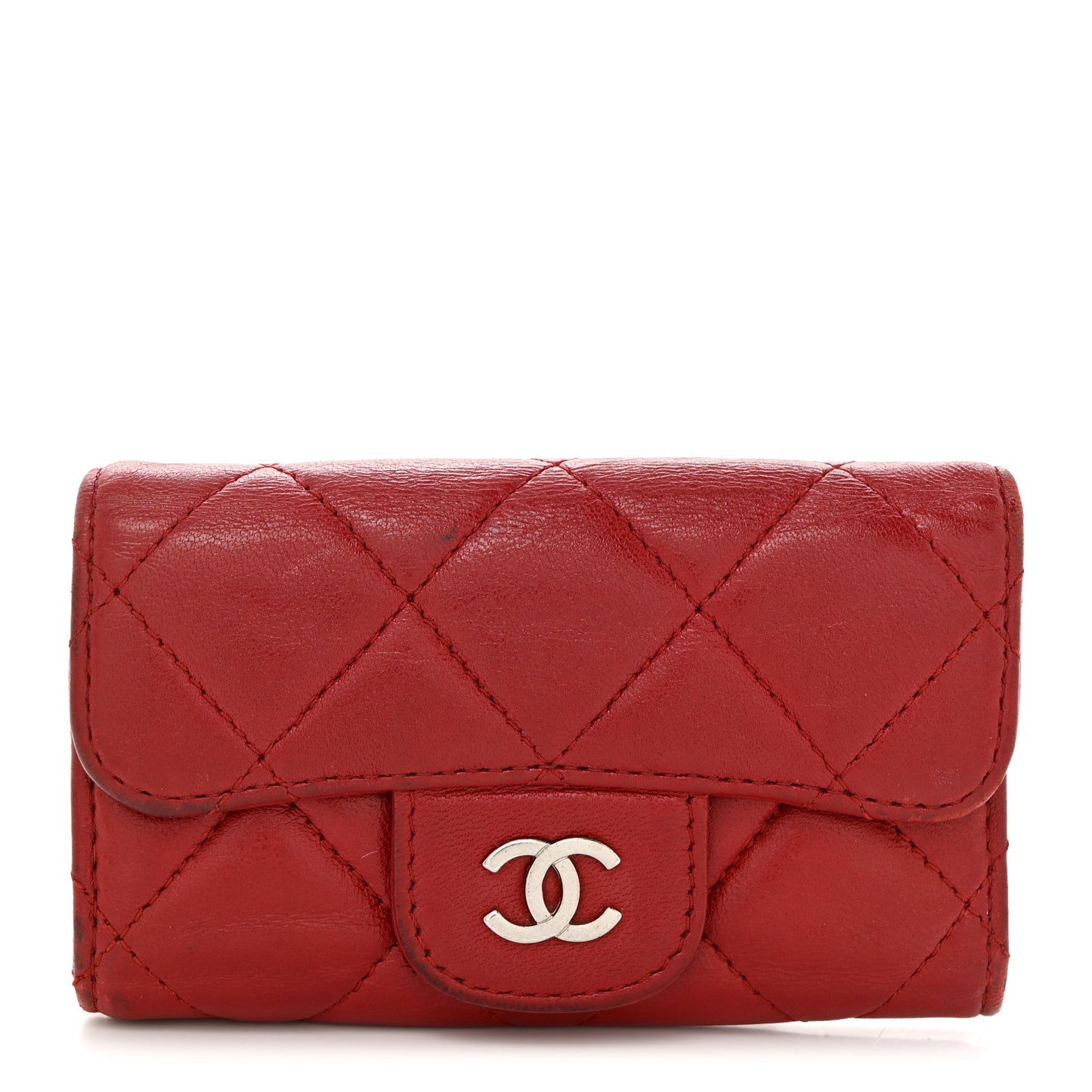 Lambskin Quilted 6 Key Holder Red