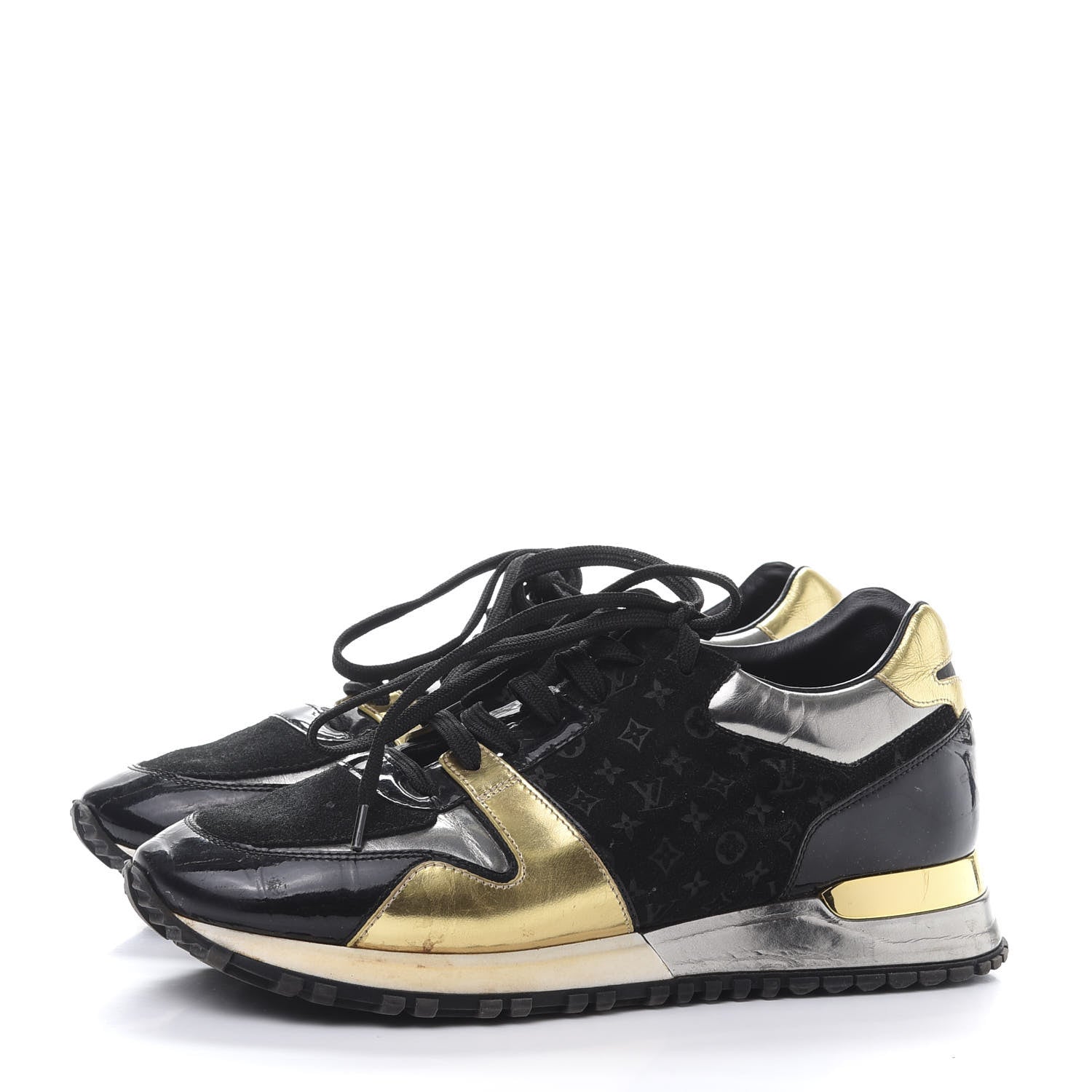 Louis Vuitton Suede Monogram Mens Run Away Sneakers 38 Black Gold Silver 3 of 8