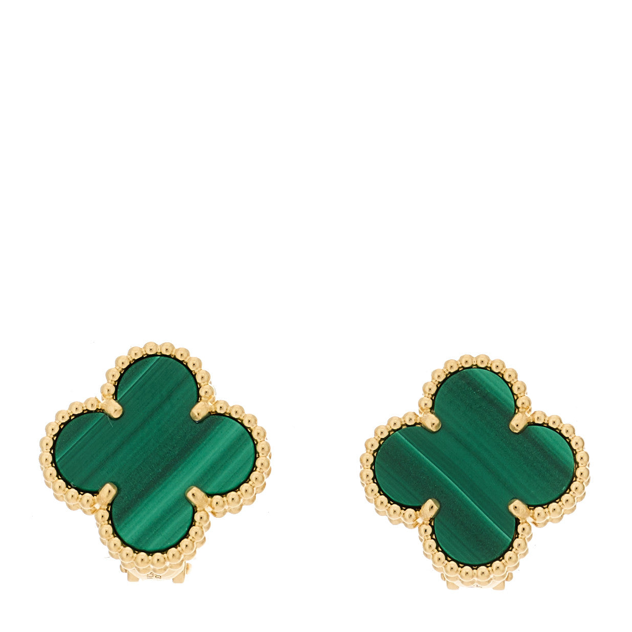 18K Yellow Gold Malachite Vintage Alhambra Earrings