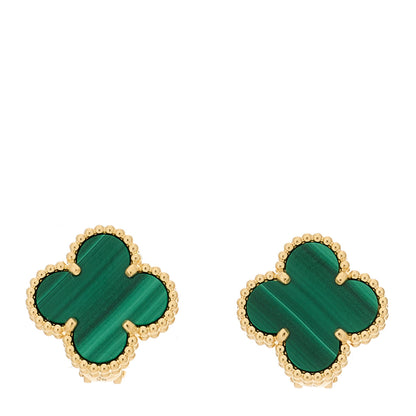 Van Cleef & Arpels 18K Yellow Gold Malachite Vintage Alhambra Earrings 1 of 5