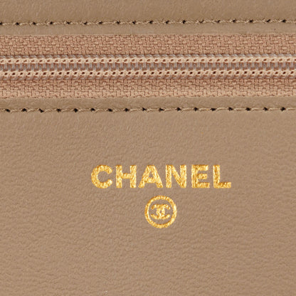 Chanel Lambskin Camellia Embossed Wallet on Chain WOC Beige 6 of 8