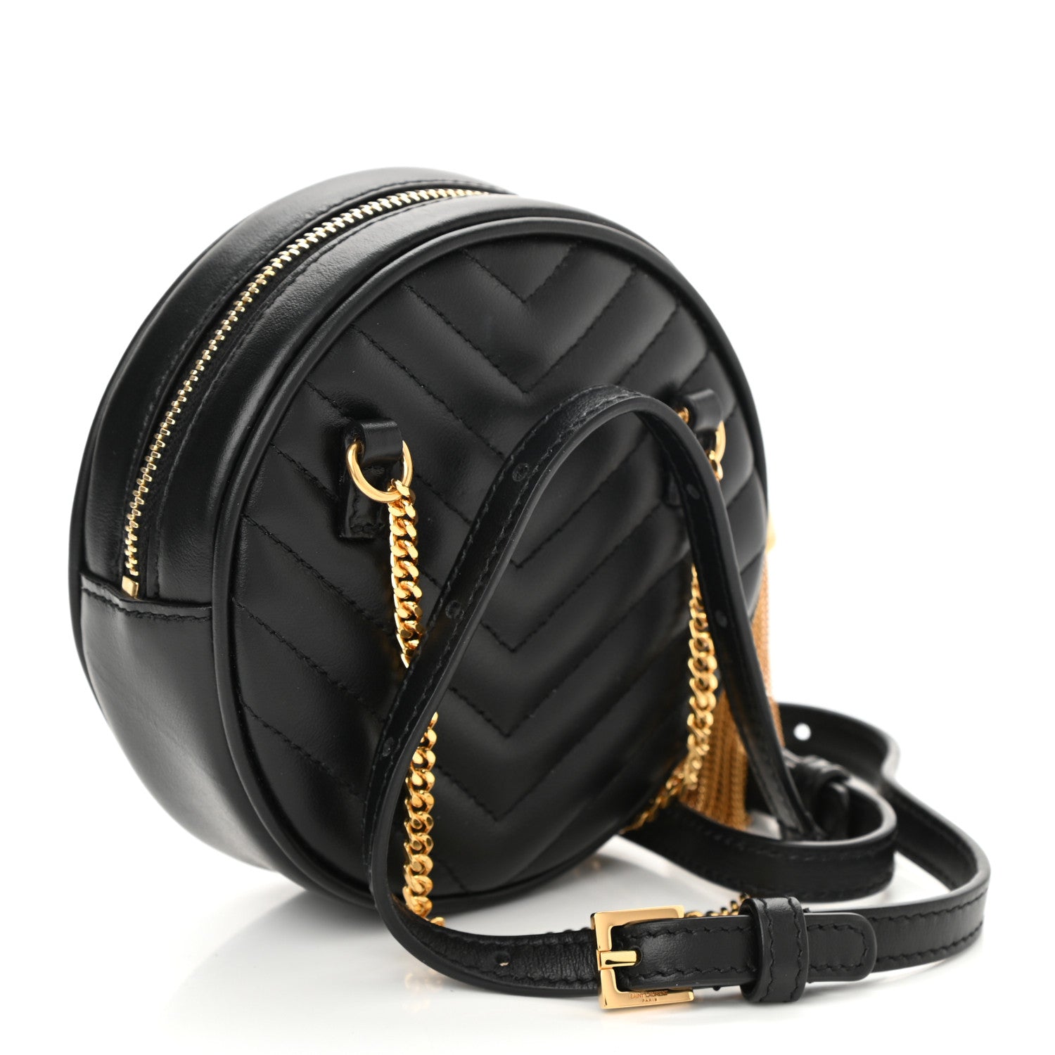 Saint Laurent Calfskin Matelasse Chevron Quilted Baby Round Vinyle Belt Bag Black 3 of 8