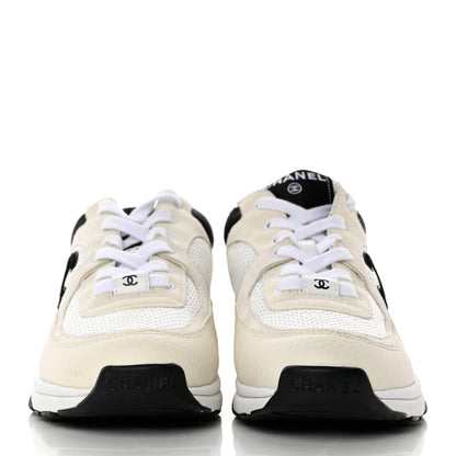 Chanel Mesh Suede Calfskin Grained Calfskin Womens CC Sneakers 38 White Black 2 of 8