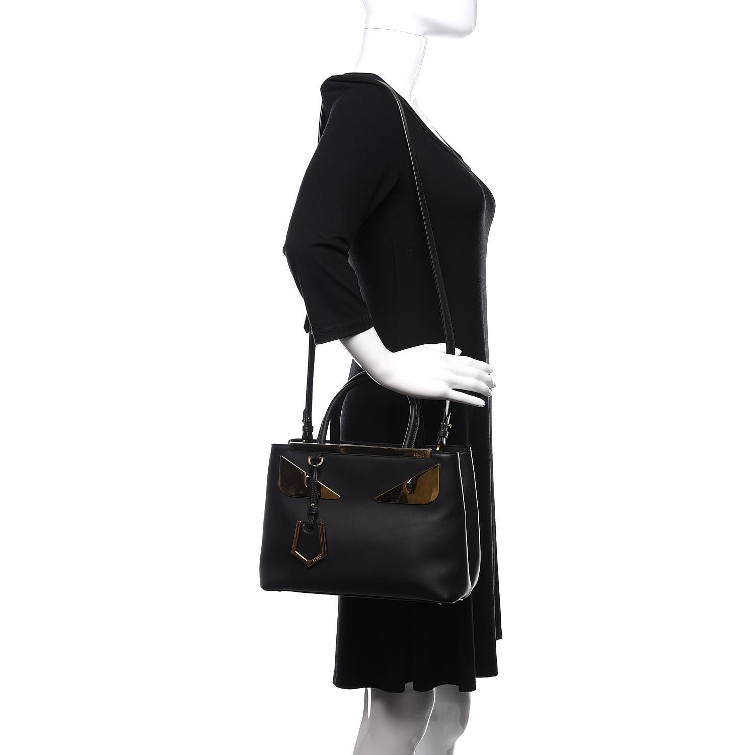 Fendi Vitello Century Metal Monster Eyes Petite 2Jours Tote Black 2 of 12