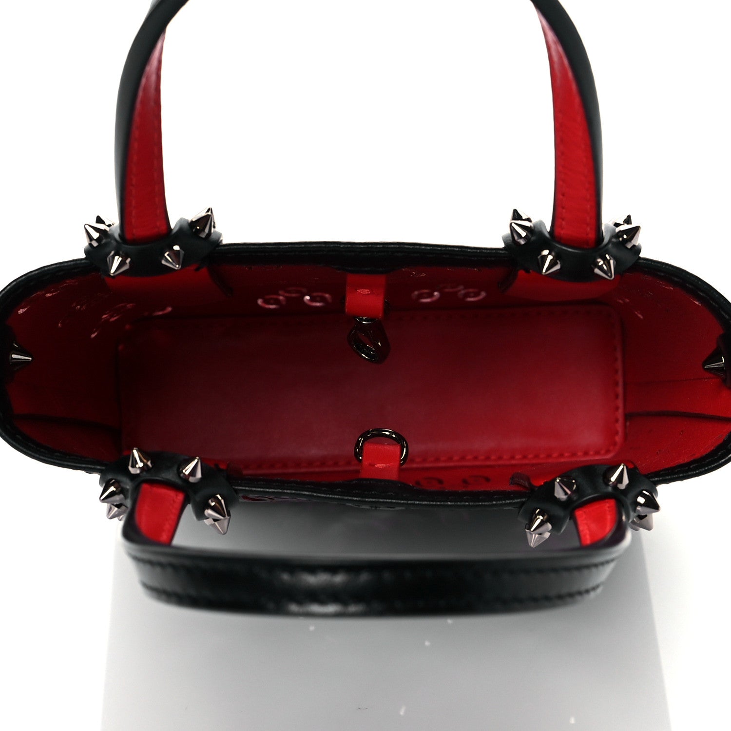 Christian Louboutin Calfskin Loubinthesky Perforated Spikes Mini North South Cabata Tote Black 5 of 9