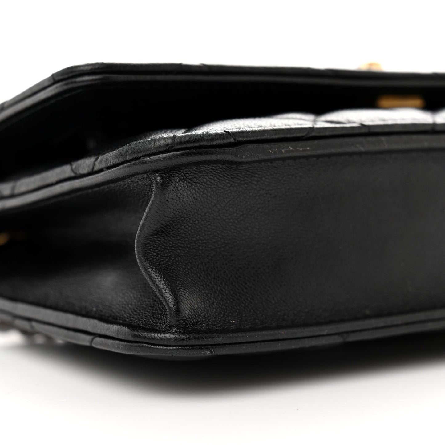 Lambskin Quilted Pearl Crush Wallet On Chain WOC Black