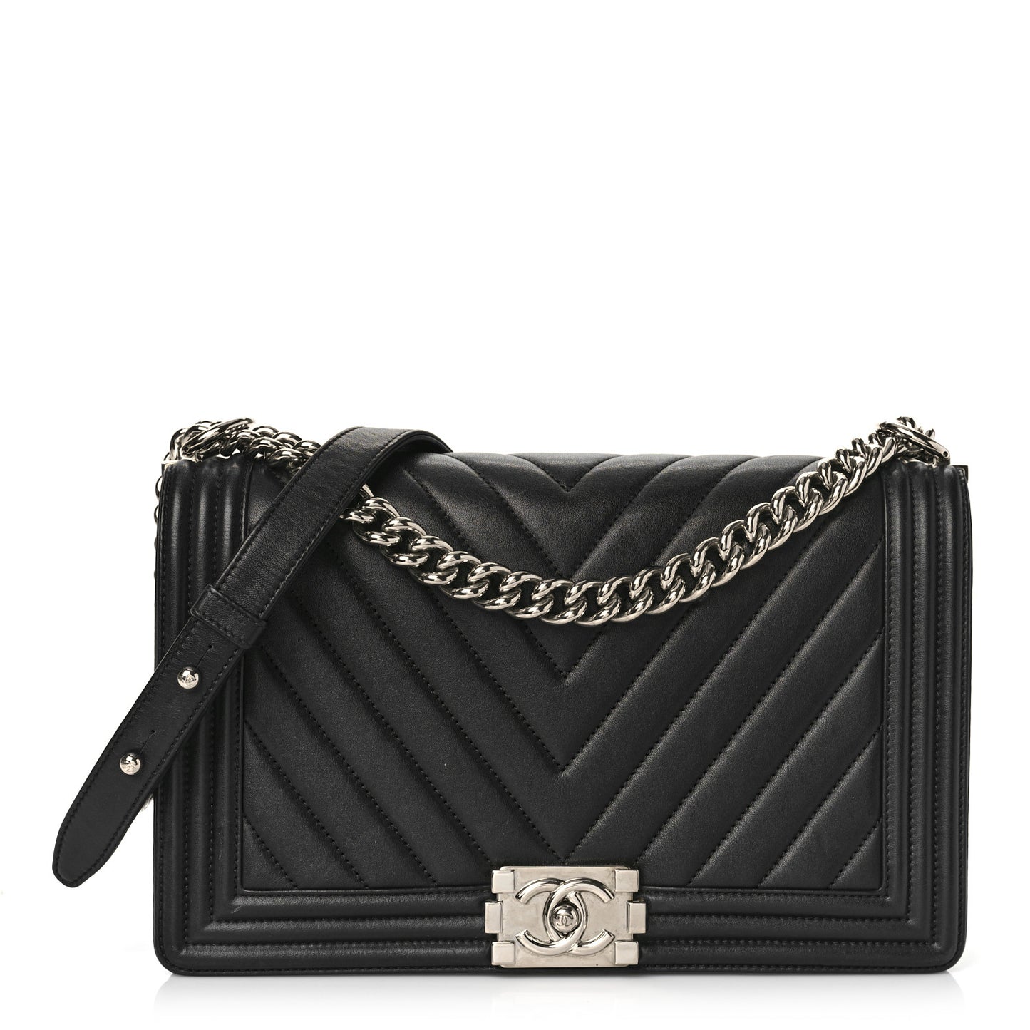 Calfskin Chevron Quilted New Medium Boy Flap Black