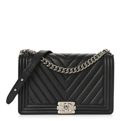 Chanel Calfskin Chevron Quilted New Medium Boy Flap Black 1 of 12