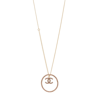 Chanel Crystal CC Long Pendant Necklace Gold Pink 1 of 5