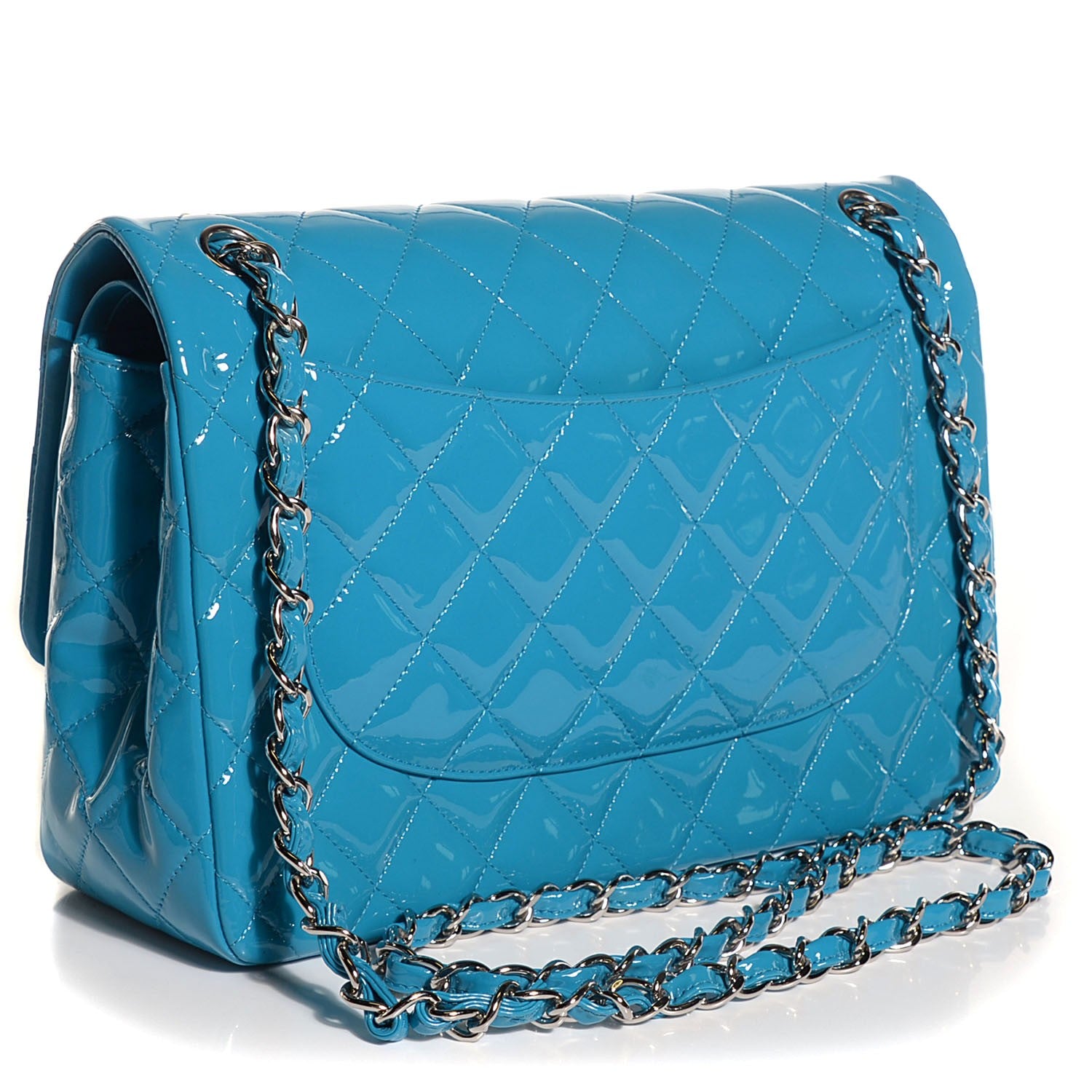 Chanel Patent Quilted Jumbo Double Flap Turquoise Blue 3 of 9