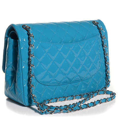 Chanel Patent Quilted Jumbo Double Flap Turquoise Blue 3 of 9