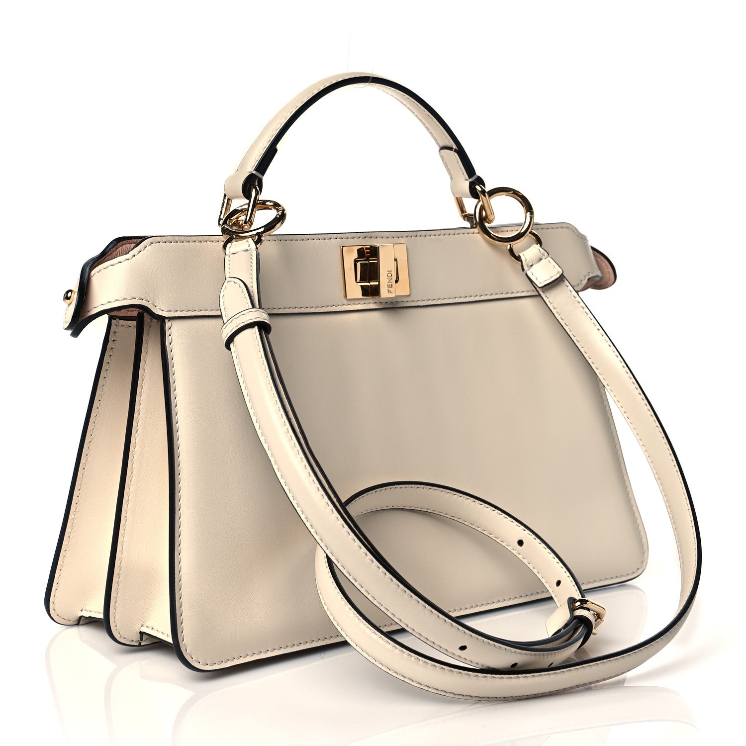 Fendi Vitello King Luxor Shiny Nappa Medium Peekaboo I SEE U East West Satchel White Light Rose 3 of 10