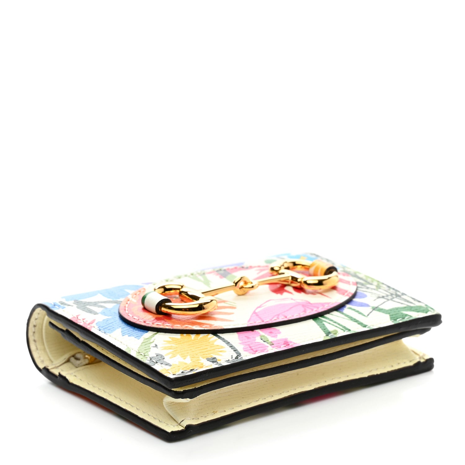 Gucci X KEN SCOTT New Shangai Calfskin Jardin D Avril Floral Print Horsebit 1955 Card Case Wallet Ivory Pink 4 of 7