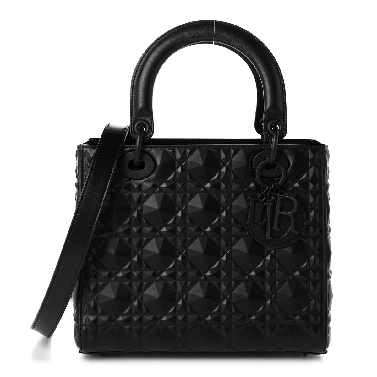 Calfskin Cannage Diamond Cannage Medium Lady Dior Black