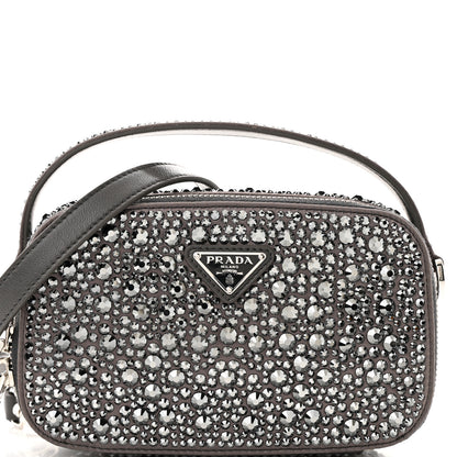 Prada Satin Crystal Metal Triangle Logo Odette Crossbody Fumo 8 of 10
