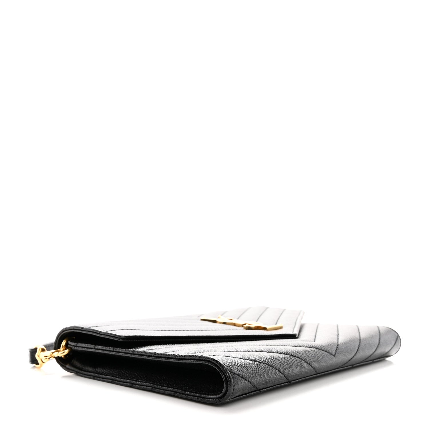 Saint Laurent Grain De Poudre Matelasse Chevron Monogram Envelope Clutch Black 4 of 12