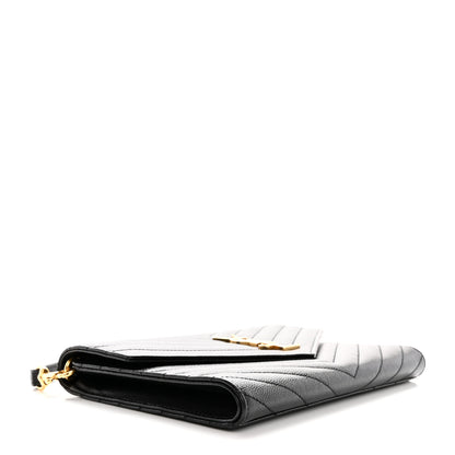 Saint Laurent Grain De Poudre Matelasse Chevron Monogram Envelope Clutch Black 4 of 12