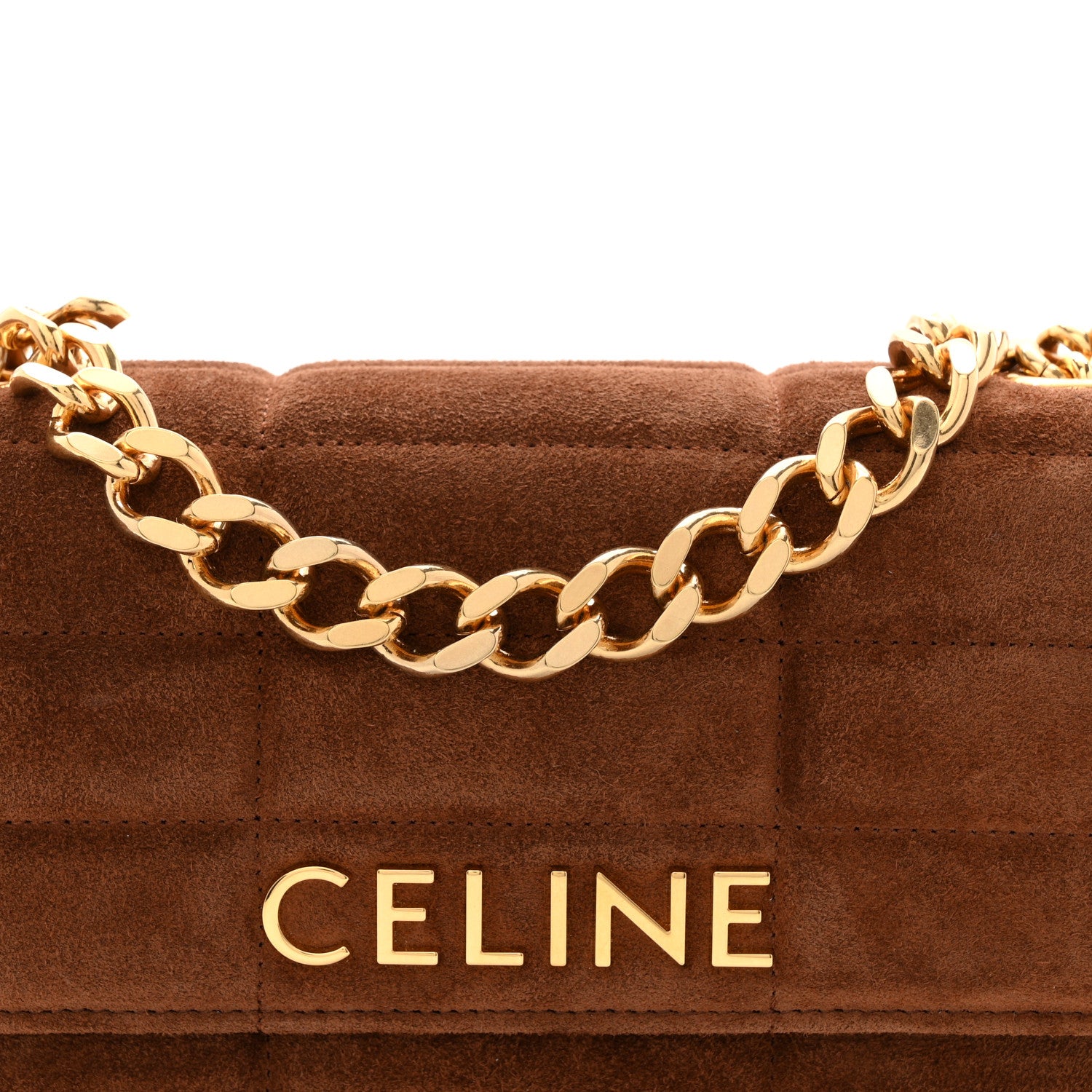 Celine Suede Matelasse Quilted Chain Shoulder Bag Brown 7 of 9
