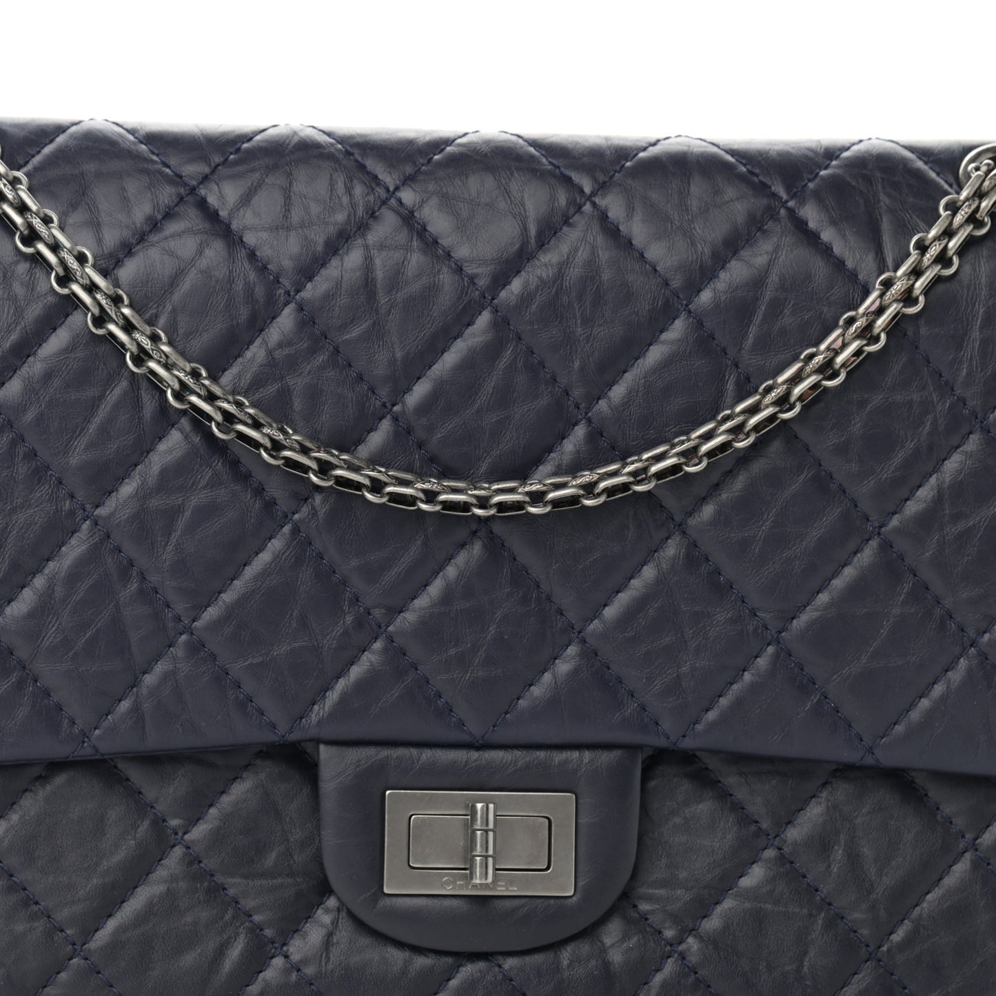 Aged Calfskin Quilted 2.55 Reissue 227 Flap Navy Blue