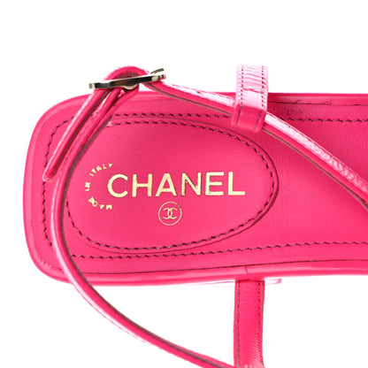 Chanel Shiny Lambskin Pearl Crystal CC Heart Thong Sandals 38 Neon Pink 7 of 8