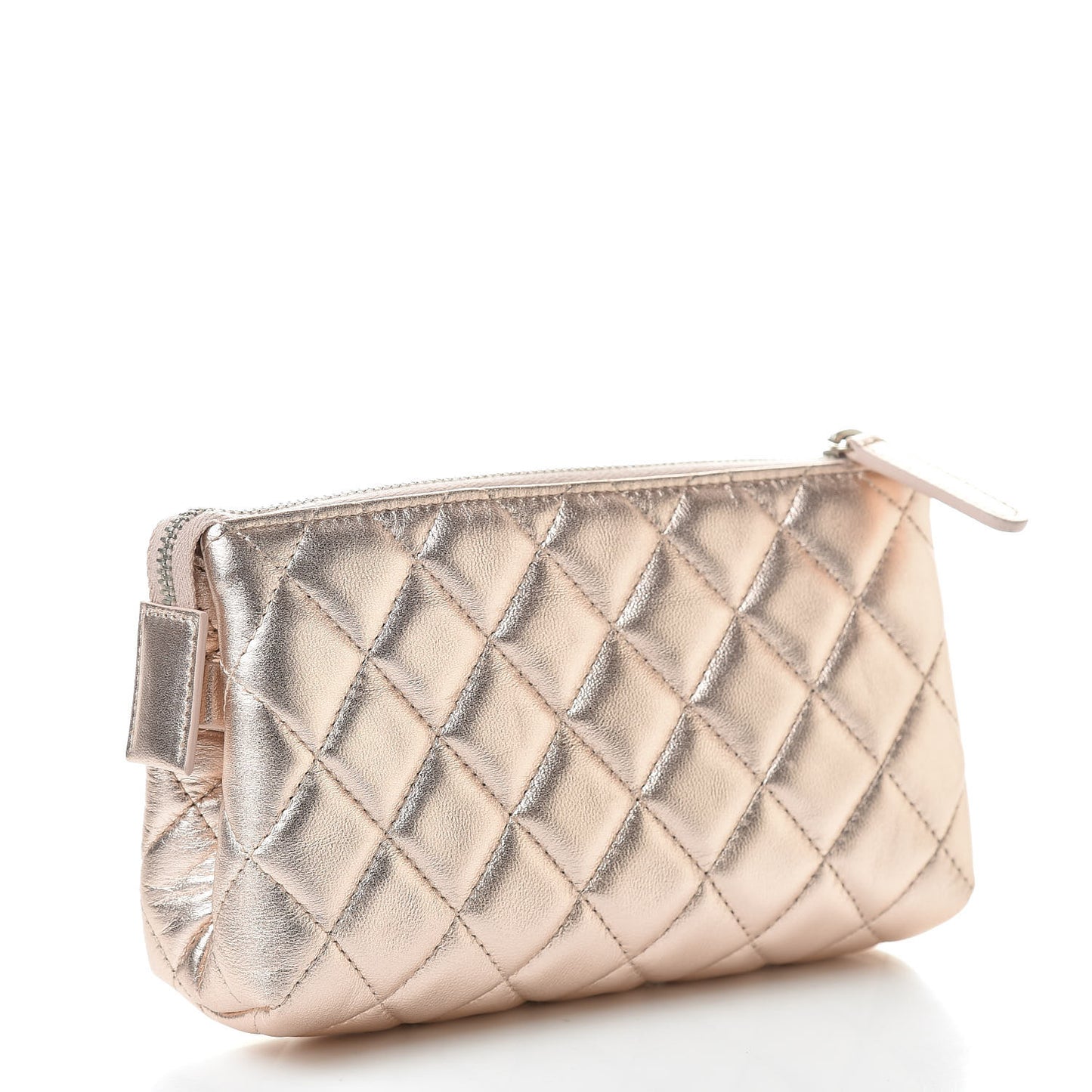 Metallic Lambskin Quilted Small Cosmetic Pouch Light Pink