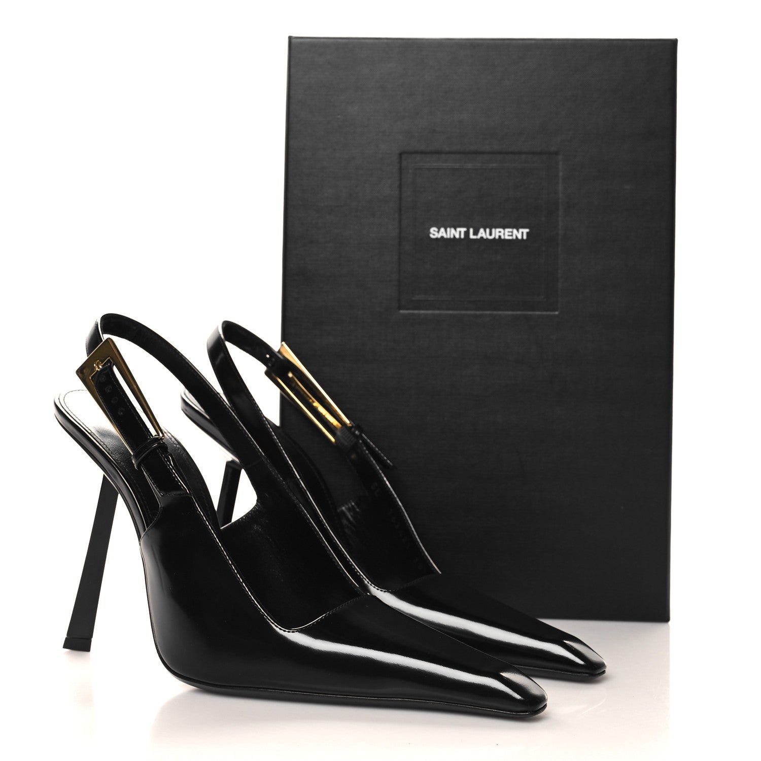 Saint Laurent Glazed Calfskin Lee Slingback Pumps 38.5 Black 10 of 10