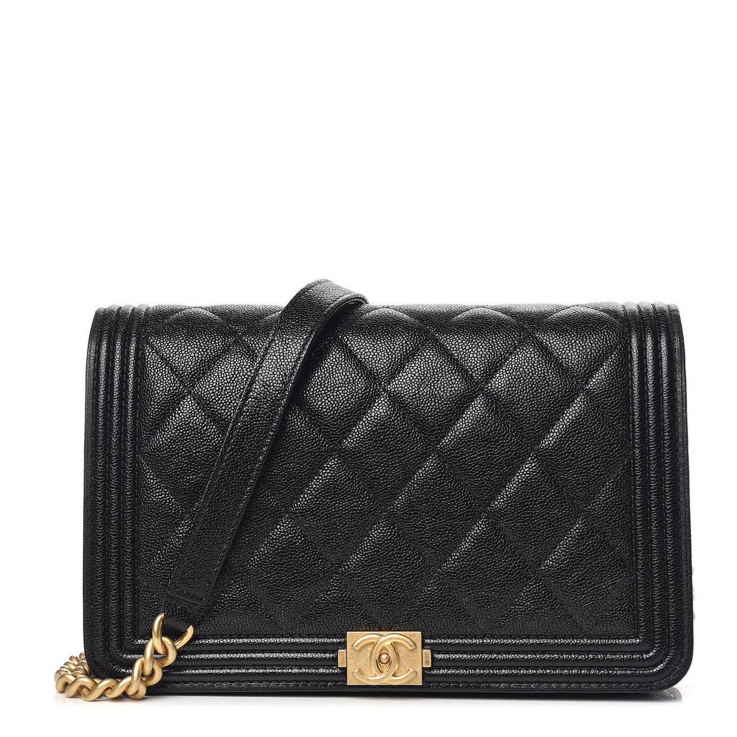 Caviar Quilted Boy Wallet On Chain WOC Black