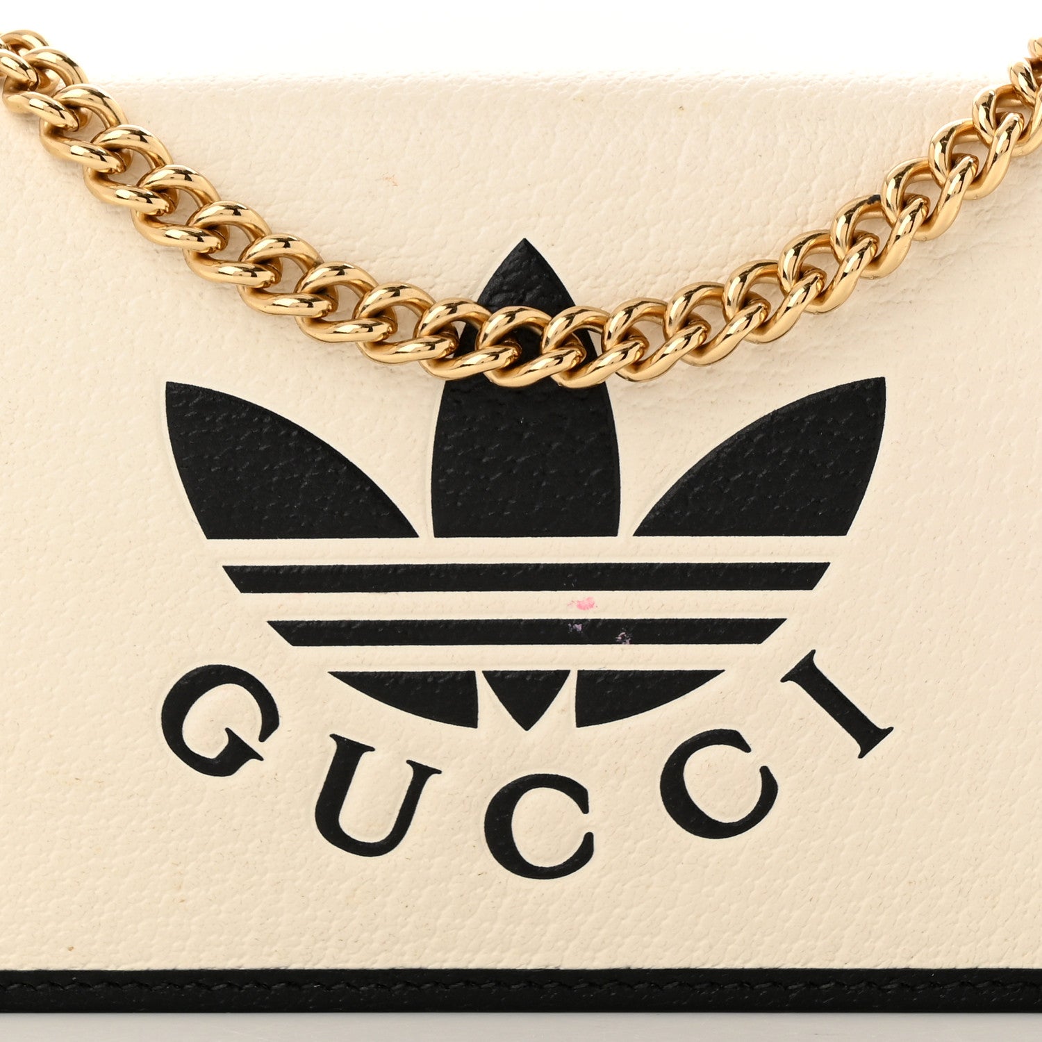 Gucci X ADIDAS Textured Dollar Calfskin Trefoil Embossed Wallet On Chain Off White Black 8 of 17
