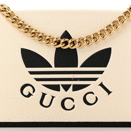Gucci X ADIDAS Textured Dollar Calfskin Trefoil Embossed Wallet On Chain Off White Black 8 of 17