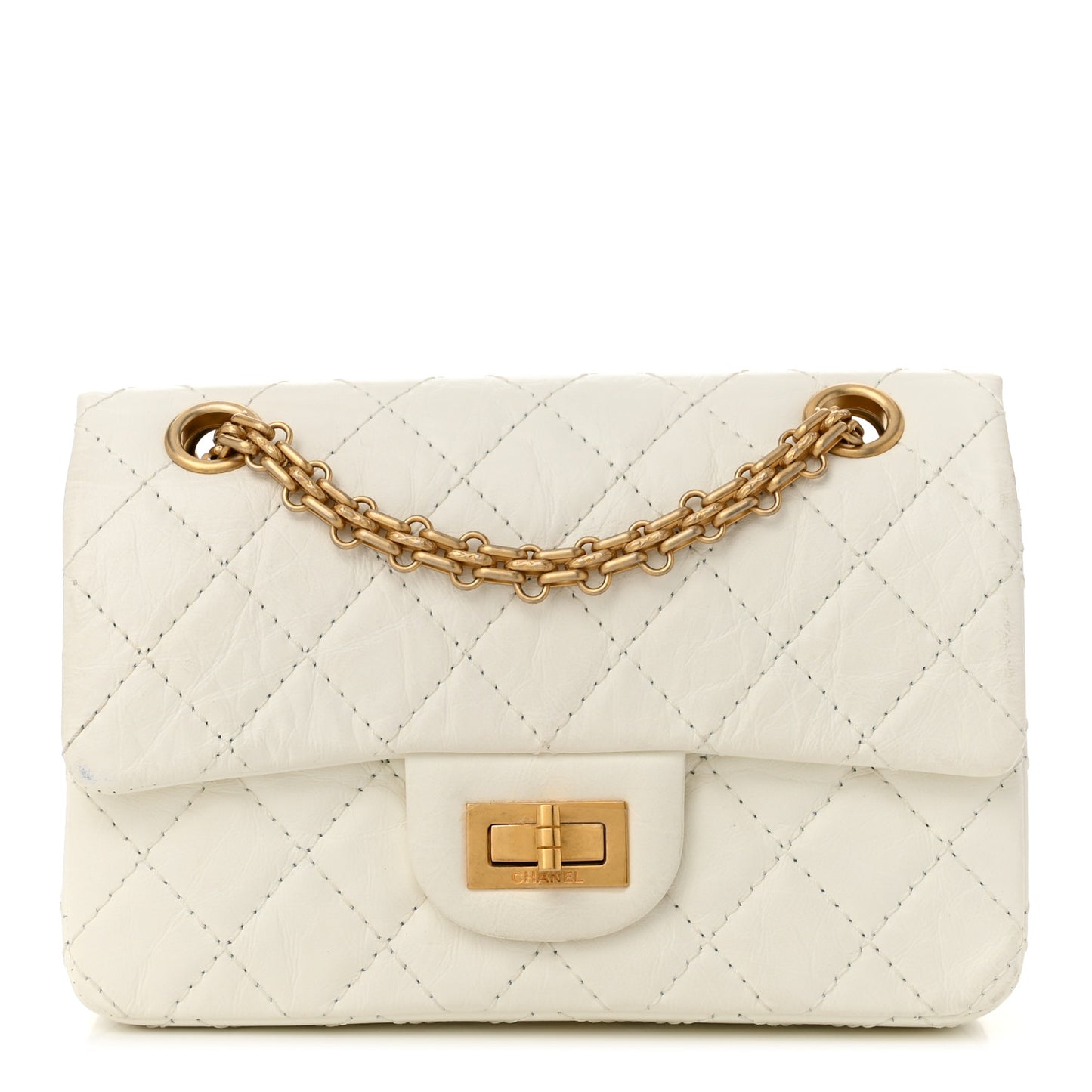 Aged Calfskin Quilted 2.55 Reissue Mini Flap White