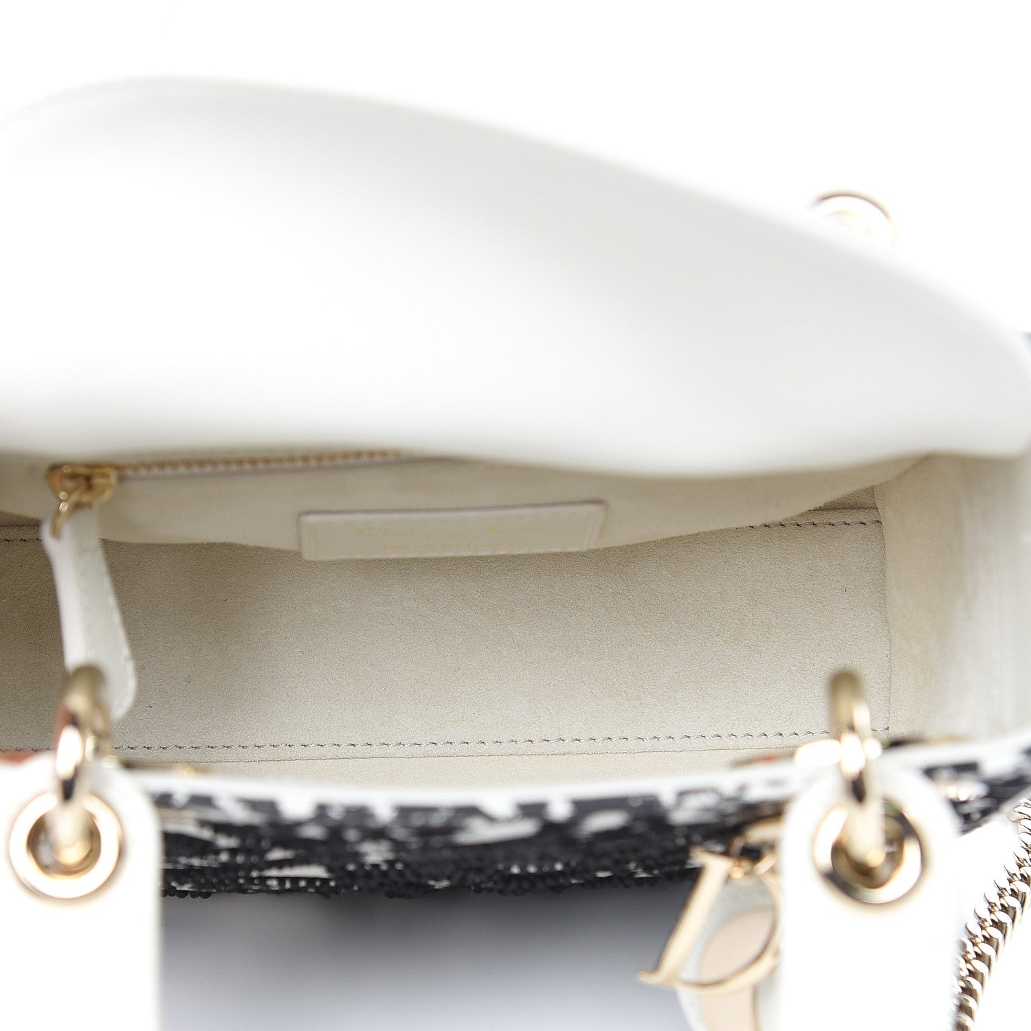 Christian Dior Smooth Calfskin Silkscreen Printed Floral Embroidered Mini Lady Dior Off White 5 of 13