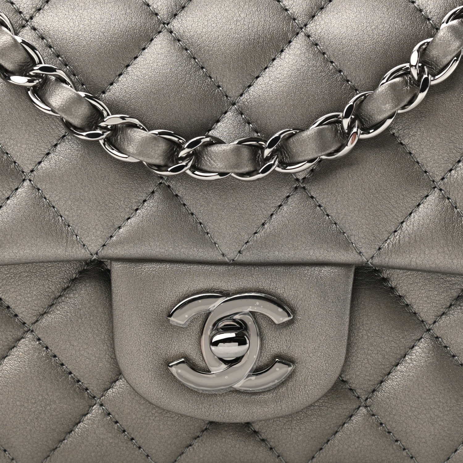 Chanel Metallic Lambskin Quilted Mini Rectangular Flap Dark Grey 7 of 10