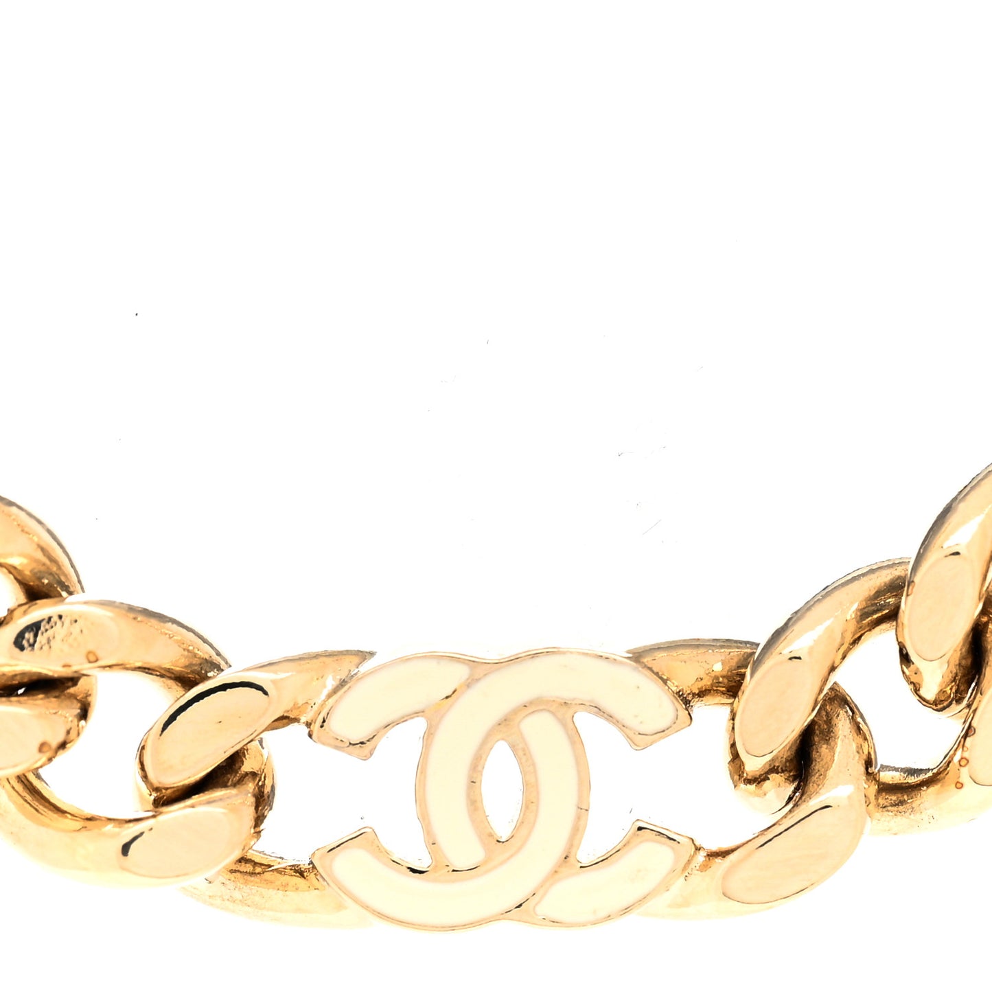 Metal Enamel Chain CC Choker Gold White