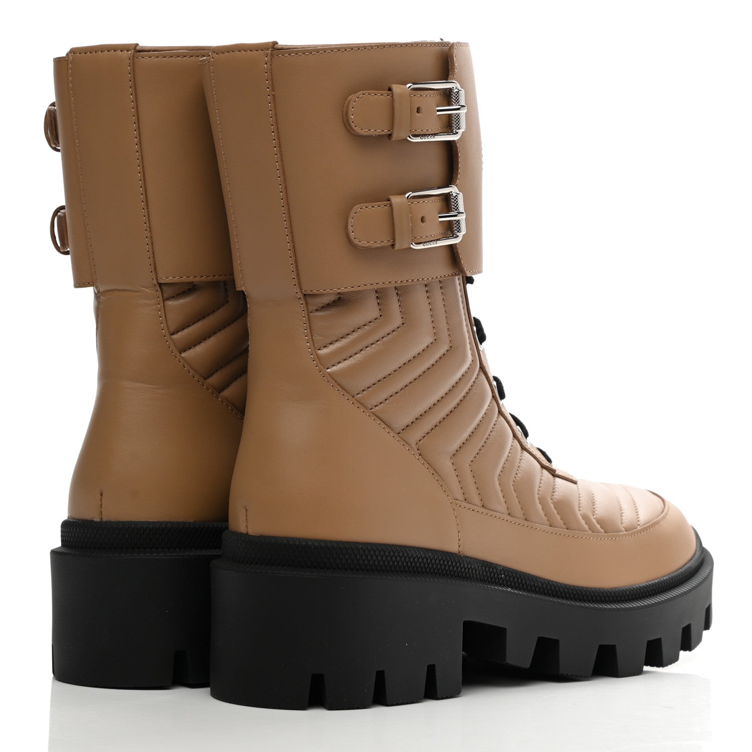 Gucci Nappa Frances GG Matelasse Platform Combat Boots 36 Natural Tan 4 of 10