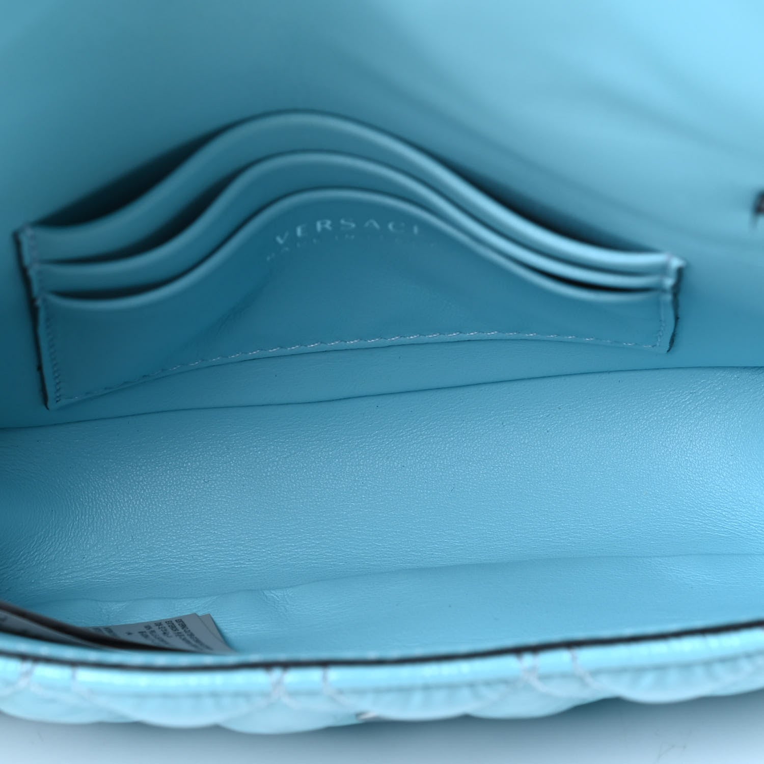 Versace Patent Quilted Virtus Tonal Evening Bag Bright Blue 4 of 4