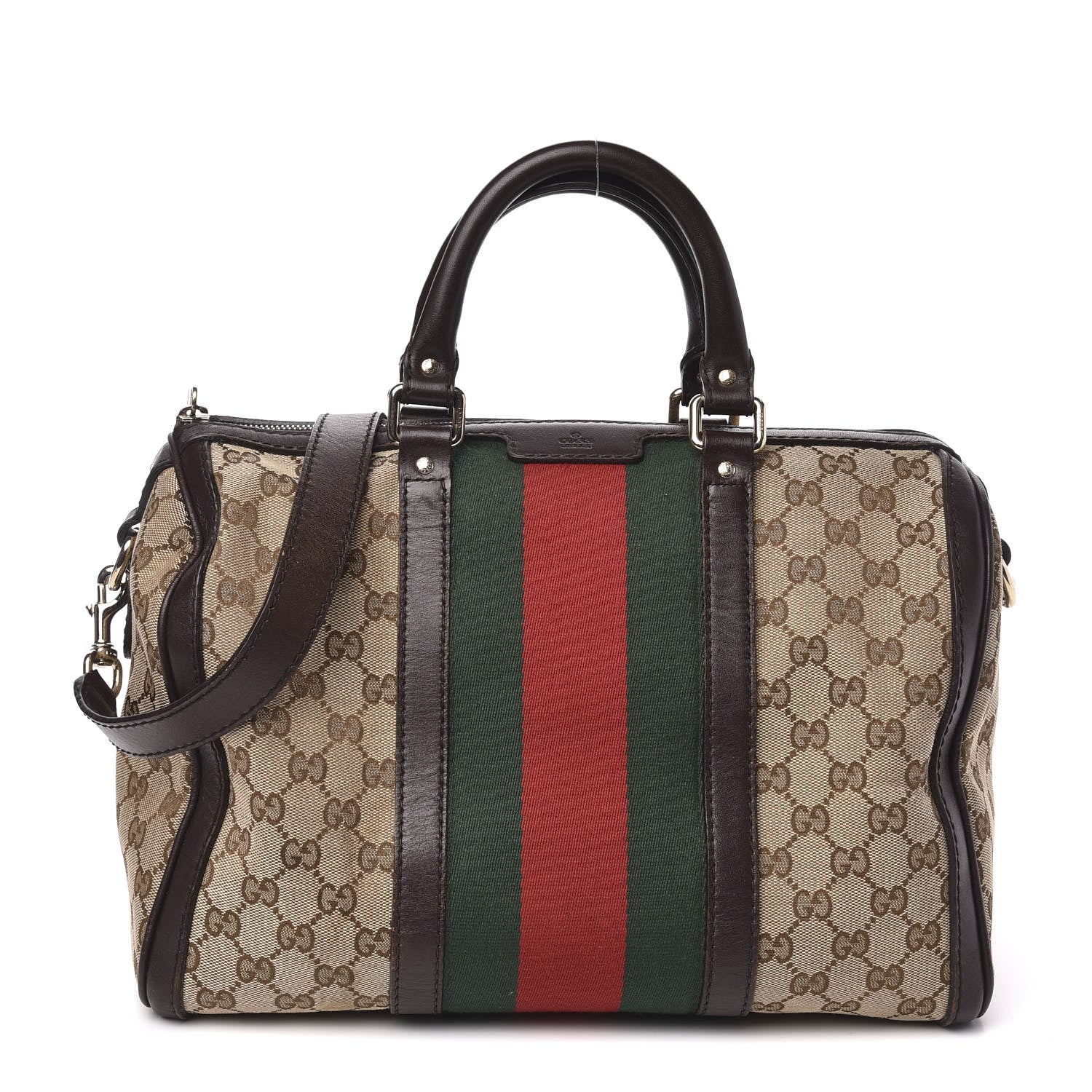 Gucci Monogram Vintage Web Medium Boston Dark Brown 1 of 11