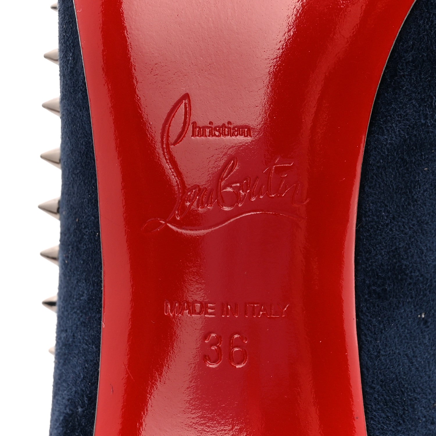 Christian Louboutin Veau Velours Studded Anjalina 85 Pumps 36 Marine 6 of 10